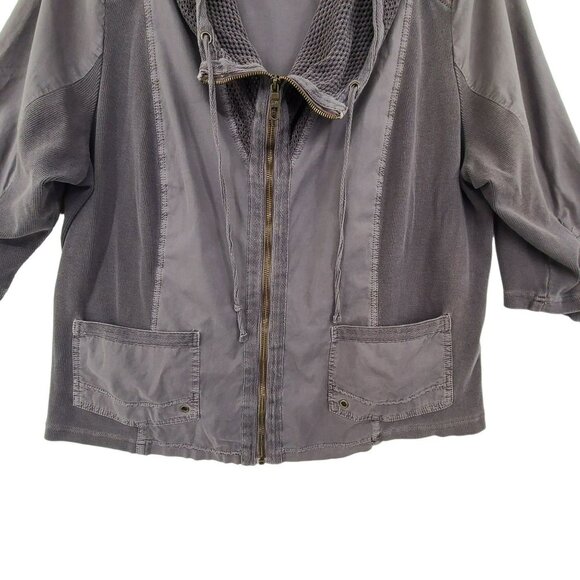Wearables Women's Mixed Media Full Zip Up Casual Jacket Gray Size 2X - Picture 2 of 8